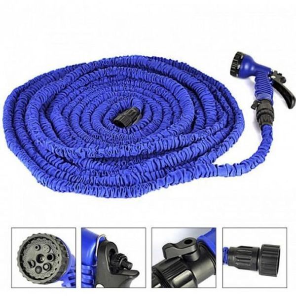 Шланг садовый поливальный Magic hose Xhose 22.5 метров и насадка-распылитель синего цвета с мощным интенсивным распылением 82450533 фото