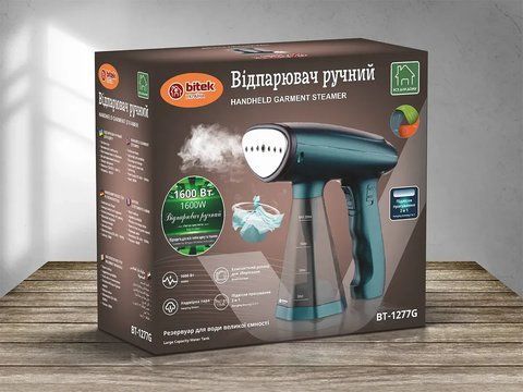 Відпарювач ручний зі складною ручкою 1600Вт 200мл BITEK BT-1277G 1960953084 фото