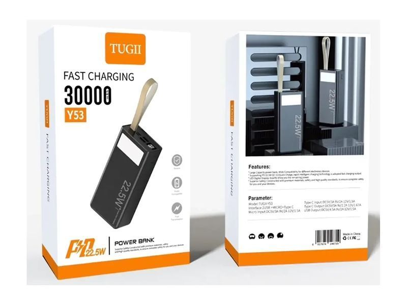 Зовнішній акумулятор (power bank) 30000мА&middot;год 22,5Вт TUGII Y53 2887124905 фото