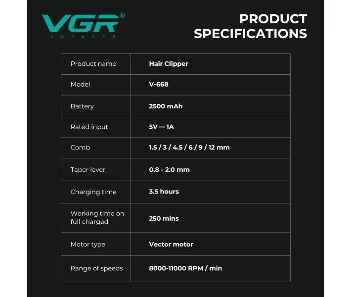 Машинка для стрижки волосся професійна With 3 Cover VGR V-668 3099912199 фото