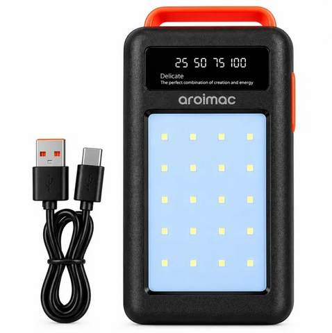 Павербанк Aroimac 100000 mAh із вбудованим ліхтарем і цифровим індикатором заряду, чорний 100000 фото