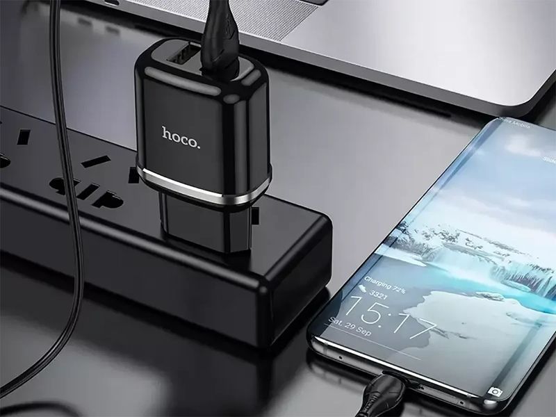 Зарядний пристрій 220В 2,4А 12Вт 5В USBx2 з кабелем USB - Lightning Hoco N4 Aspiring 1544838158 фото