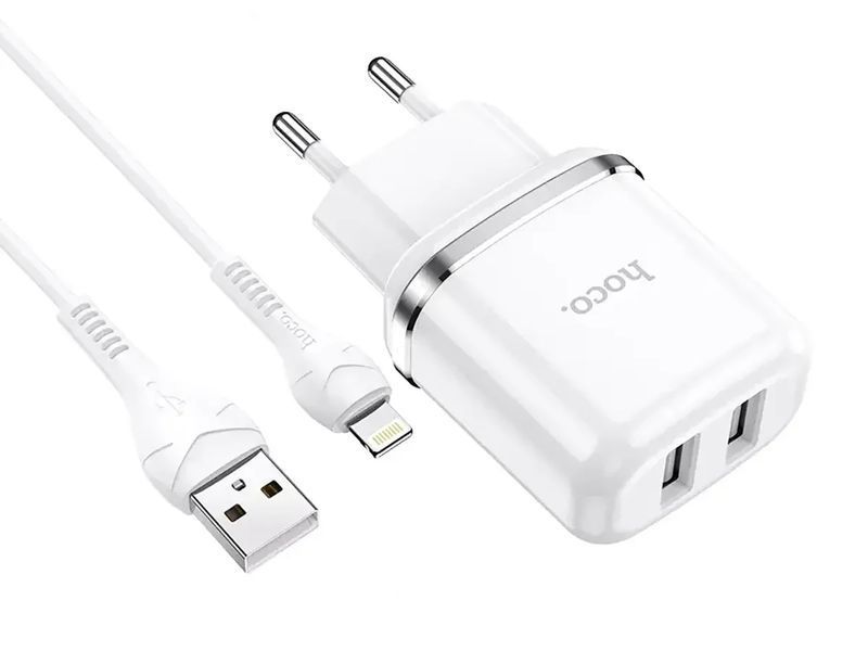 Зарядний пристрій 220В 2,4А 12Вт 5В USBx2 з кабелем USB - Lightning Hoco N4 Aspiring 1544838158 фото