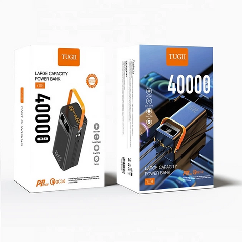 Power bank WUW TUGII Y104 40000 mAh с быстрой зарядкой, дисплеем и встроенными кабелями 4xUSB Black 6732 фото