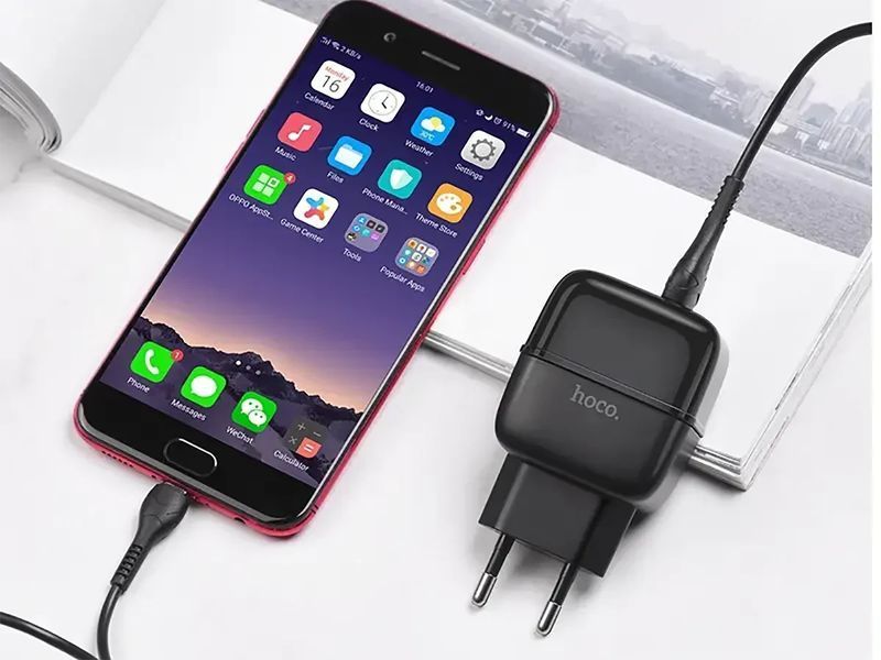 Зарядний пристрій 220В 2,4А 10,5Вт 5В USBx2 з кабелем USB - Lightning Hoco C77A Highway 1580954728 фото
