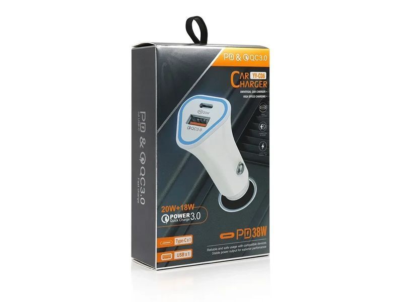Зарядное устройство 12В 3,0А 20Вт 12В USBx1 Type-Cx1 QC3.0 YY-C06 1782444510 фото