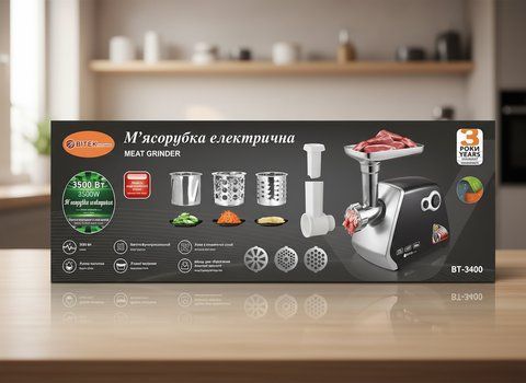 М'ясорубка електрична 3500Вт ковбаса кеббе насадки BITEK BT-3400 2178548185 фото