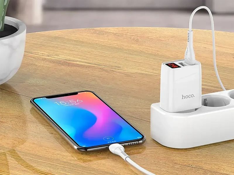 Зарядний пристрій 220В 2,4А 10,5Вт 5В USBx2 з кабелем USB - micro USB LCD Hoco C86A Illustrious 1544838169 фото