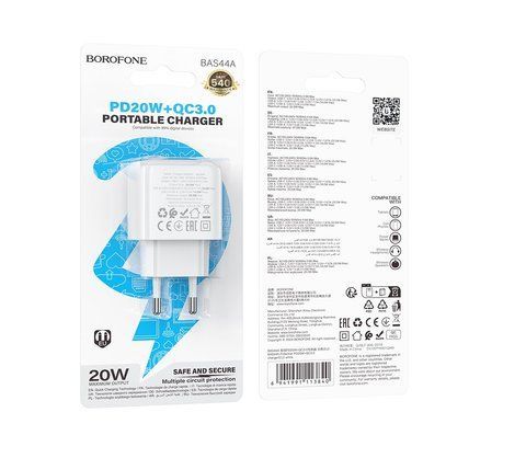 Зарядное устройство 220В 3,0А 20Вт 12В USBx1 Type-Cx1 QC3.0 Borofone Potential BAS44A 2531342980 фото