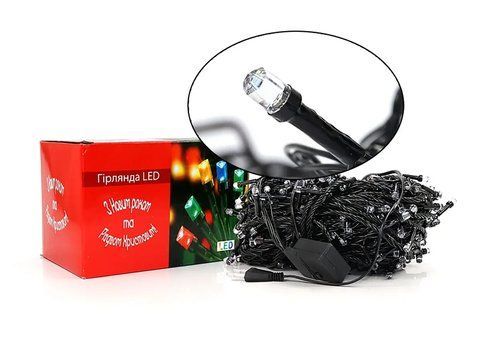 Гирлянда черный провод лампа Рубинка большая 300LED (белый) LED300W-8 831062142 фото