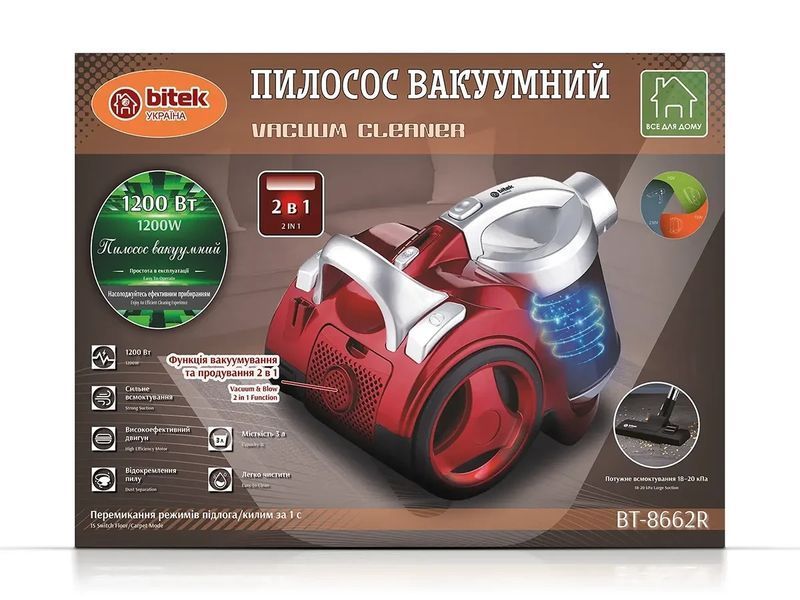 Пилосос вакуумний 1200Вт 3,0л BITEK BT-8662R 2032871518 фото