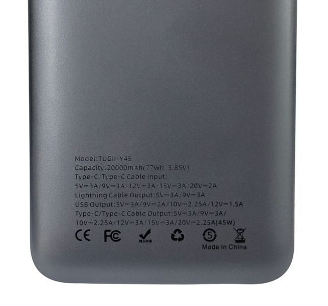 Внешний аккумулятор (power bank) 20000мА&middot;ч PD 45Вт QC 22,5Вт 77Вт&middot;ч Laptop/Macbook TUGII Y45 2982077608 фото